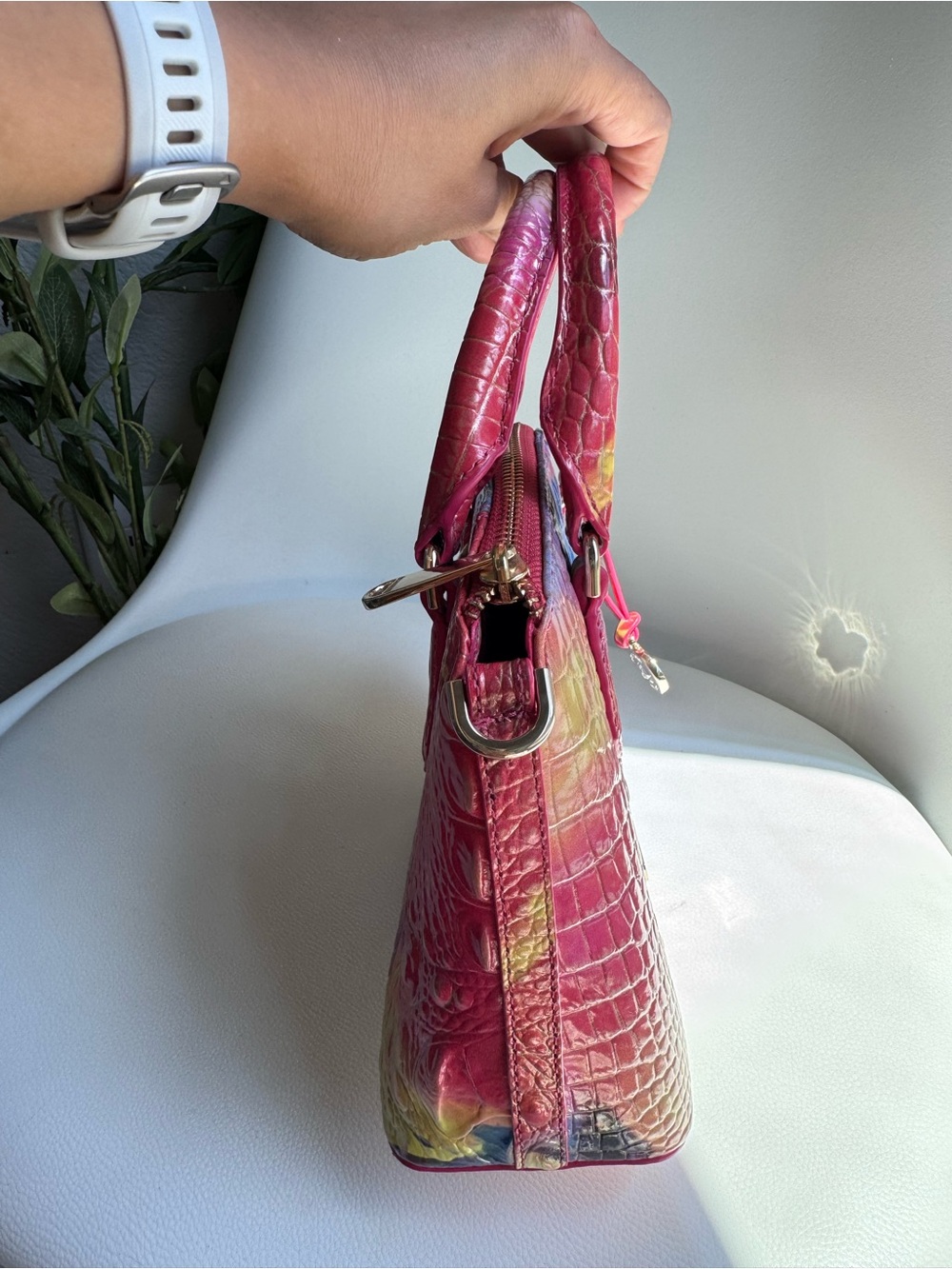 Brahmin Rainbow Croc-Embossed Satchel - Pink, Blue, Yellow, Red - Picture 8 of 13